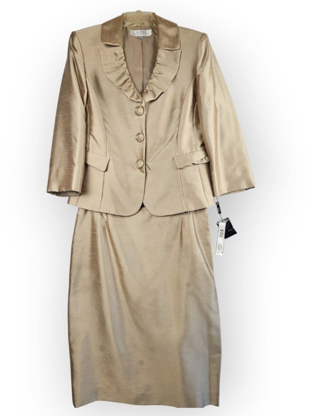 Tahari Arthur S NWT Levine Women's Gold Skirt Suit Sz 12 Ruffle Collar Formal